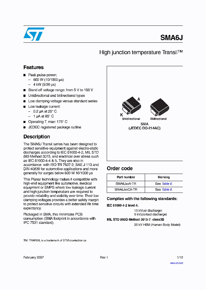 SMA6J5060A-TR_515505.PDF Datasheet