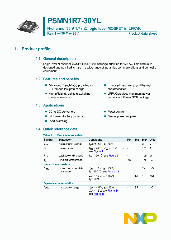 PSMN1R7-30YL11_1230559.PDF Datasheet