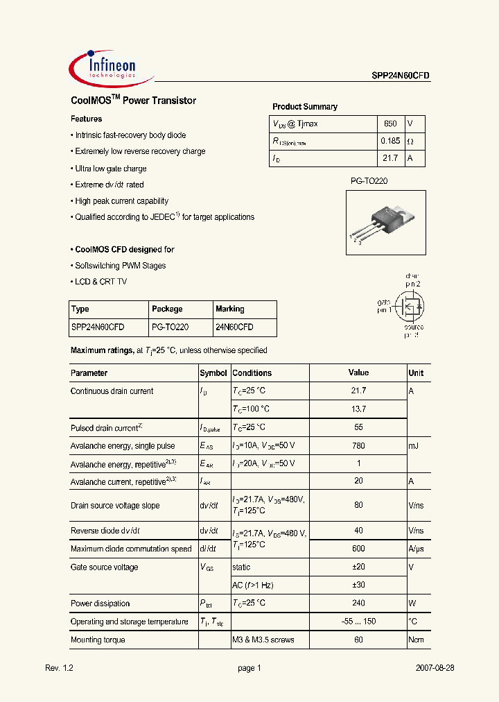 SPP24N60CFD_1272644.PDF Datasheet