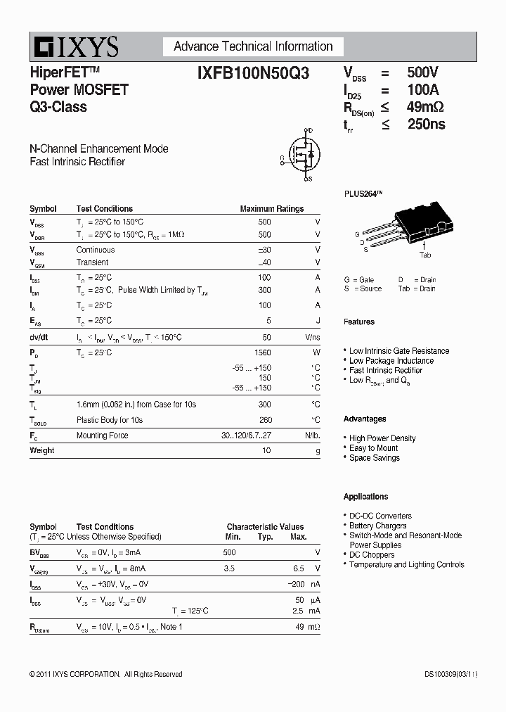 IXFB100N50Q3_1297269.PDF Datasheet