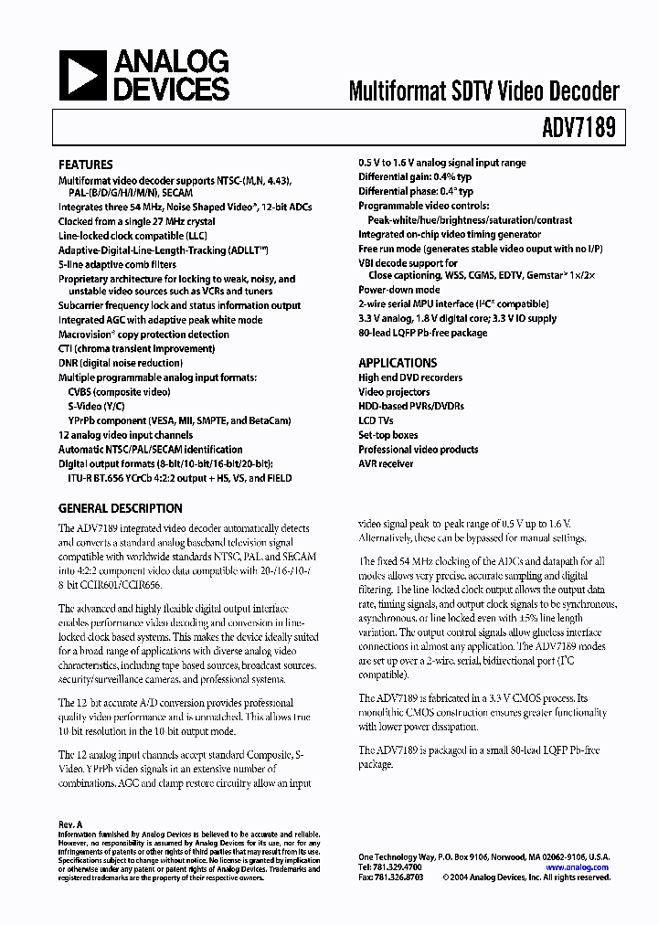 ADV7189_1352634.PDF Datasheet