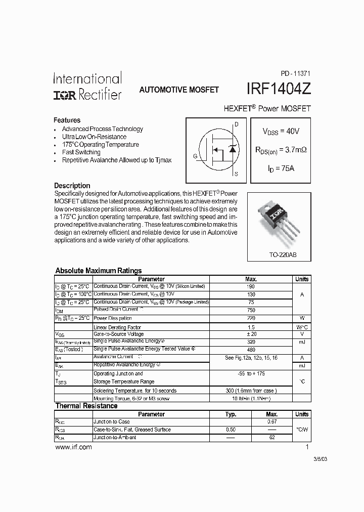 IRF1404Z_1034473.PDF Datasheet
