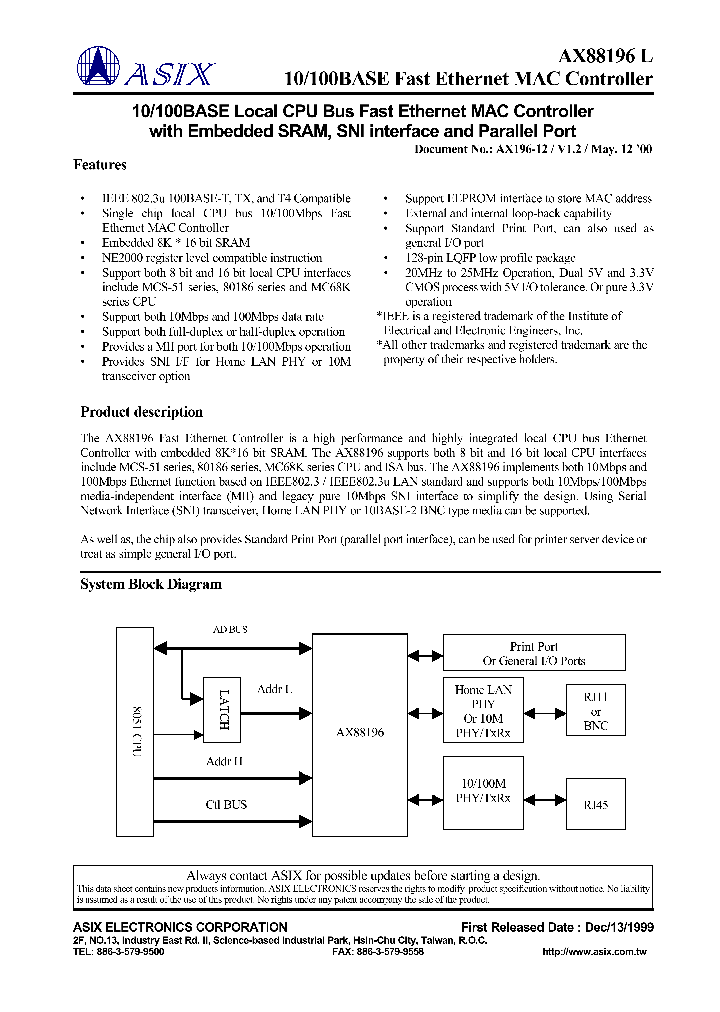 AX88196L_1425460.PDF Datasheet