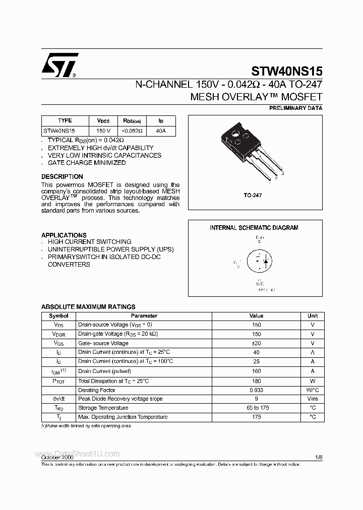 STW40NS15_1791045.PDF Datasheet