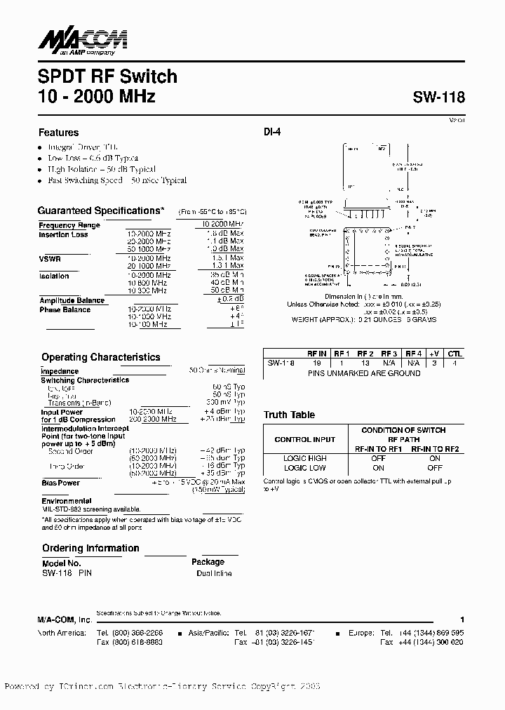 SW118PIN_1951525.PDF Datasheet