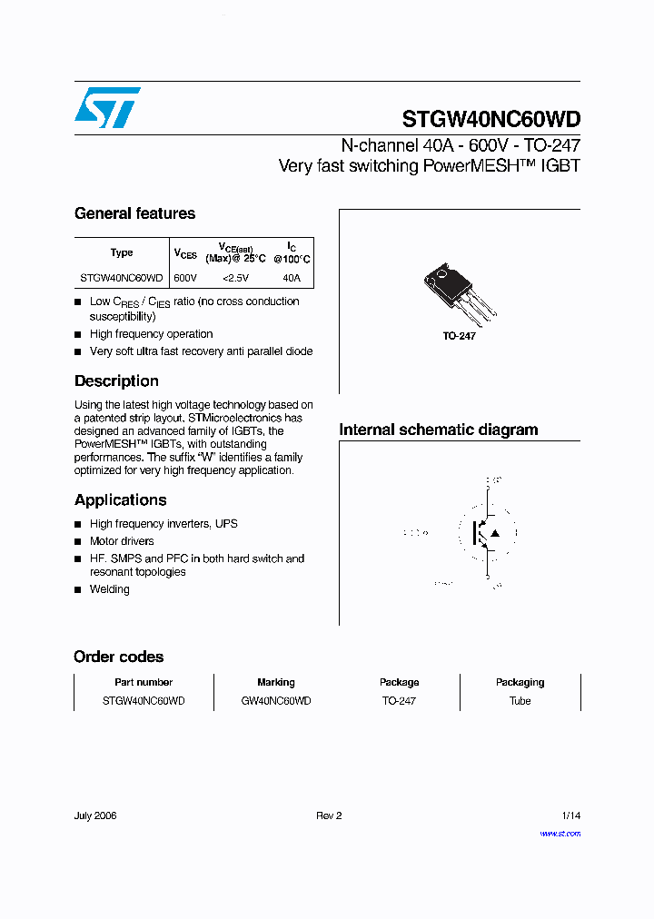 STGW40NC60WD_2013045.PDF Datasheet