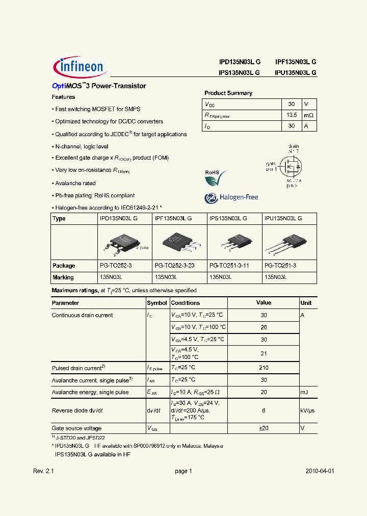 IPU135N03LG_2042499.PDF Datasheet