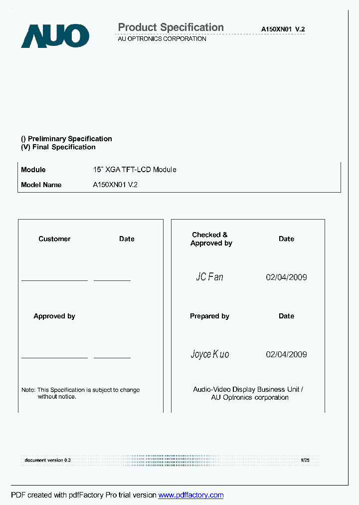 A150XN01V2_2097195.PDF Datasheet