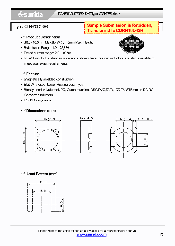 CDRH10D43FBNP-1R7M_2263045.PDF Datasheet