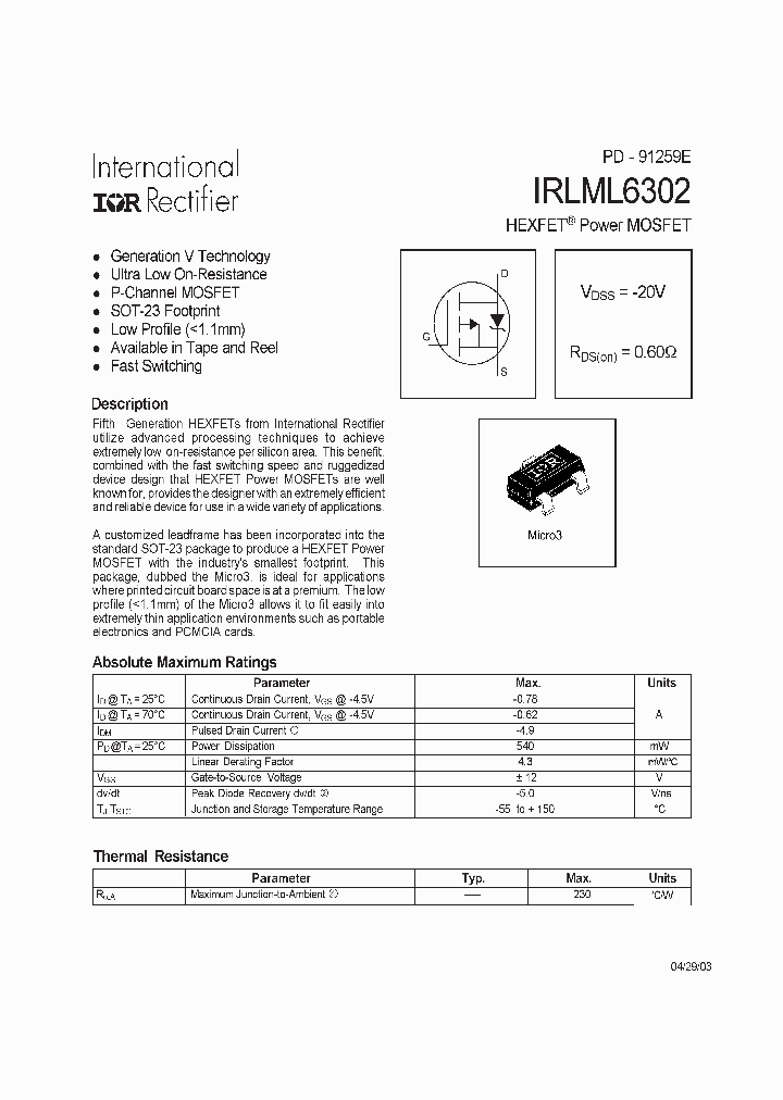 IRLML6302TR_2269220.PDF Datasheet