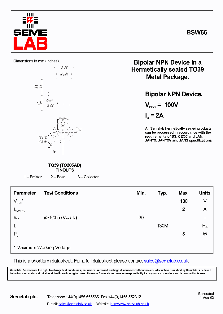 BSW66_2292912.PDF Datasheet
