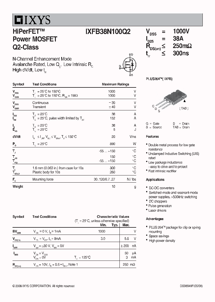 IXFB38N100Q208_2310158.PDF Datasheet