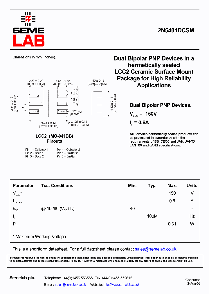 2N5401DCSM_2327654.PDF Datasheet