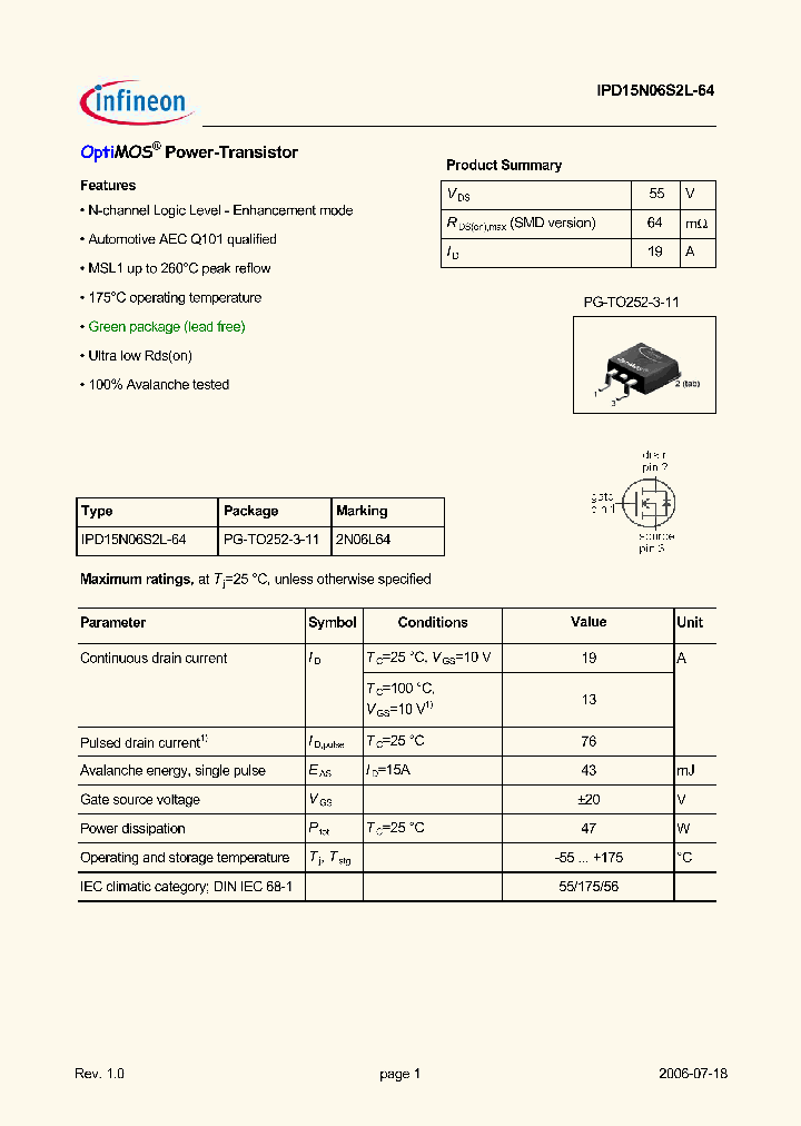 IPD15N06S2L-64_2634558.PDF Datasheet