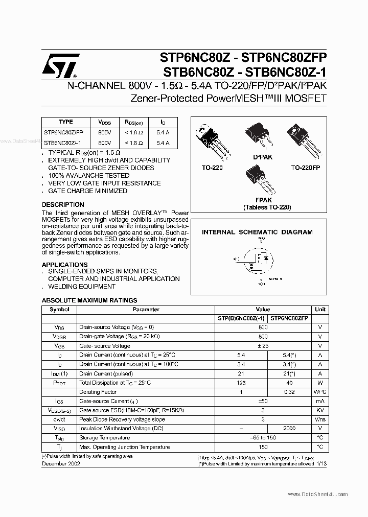 STB6NC80Z_2721467.PDF Datasheet