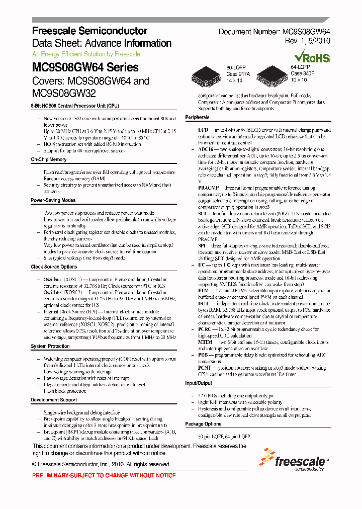 MC9S08GW64CLH_2750923.PDF Datasheet