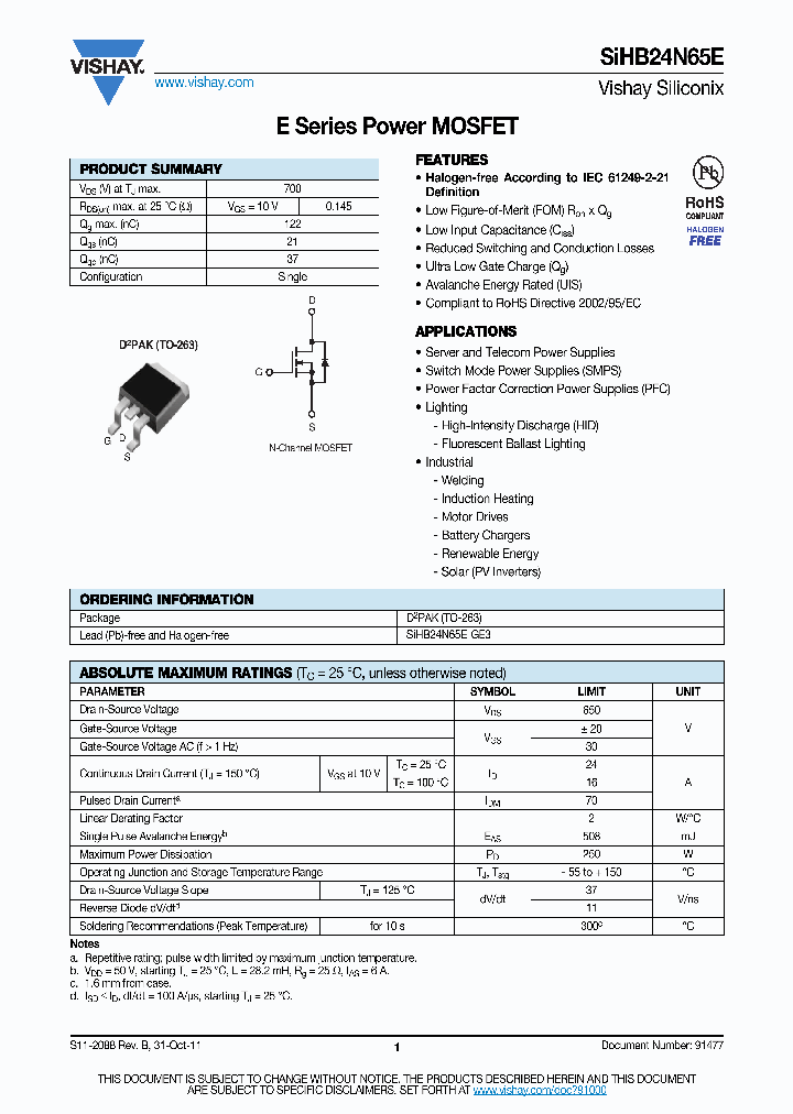 SIHB24N65E-GE3_2840129.PDF Datasheet