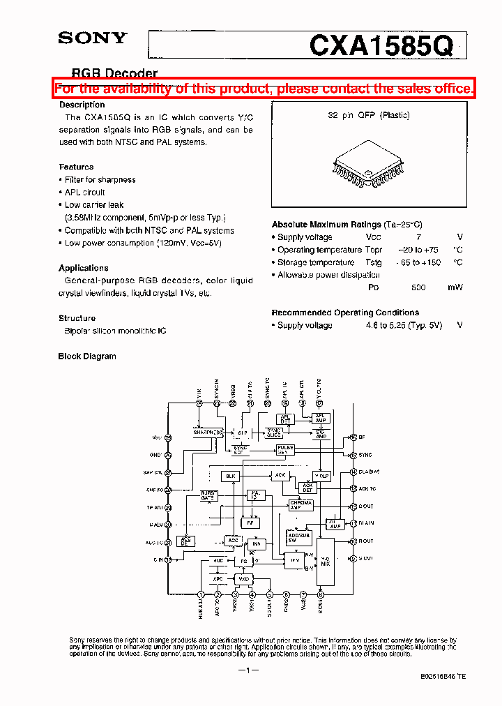 CXA1585Q_2864386.PDF Datasheet