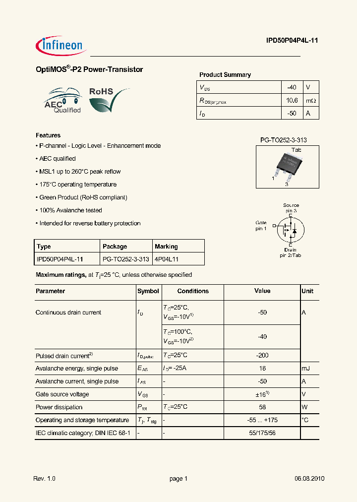 IPD50P04P4L-11_2919731.PDF Datasheet