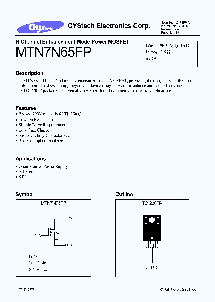 MTN7N65FP_2928745.PDF Datasheet