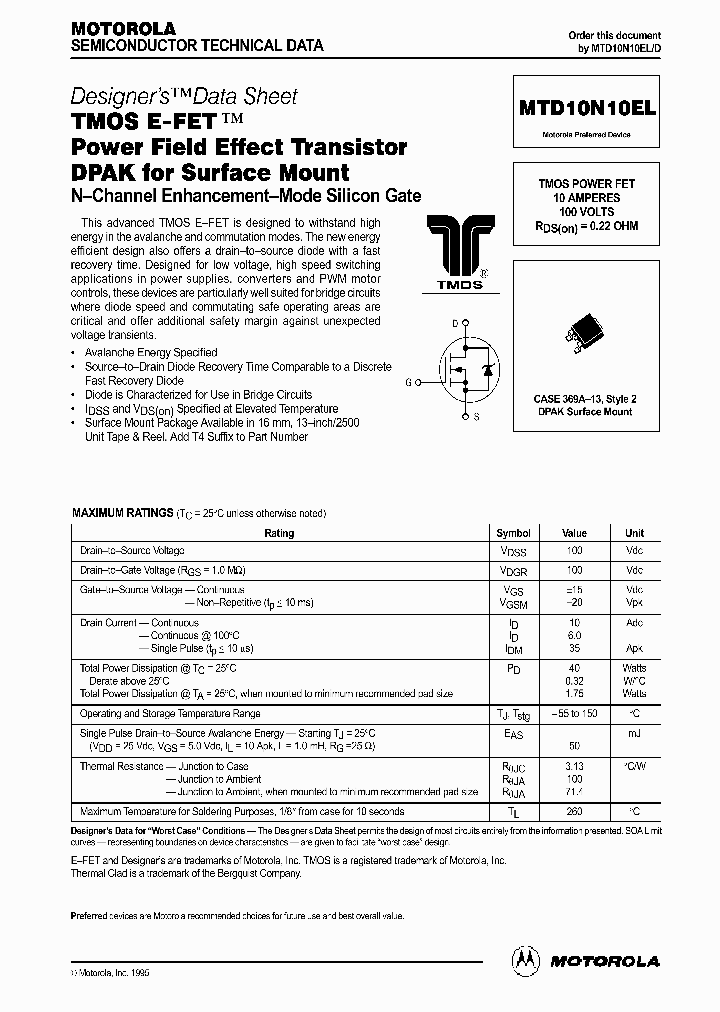 MTD10N10EL-D_3023796.PDF Datasheet