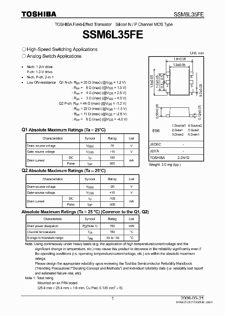 SSM6L35FE_3104227.PDF Datasheet