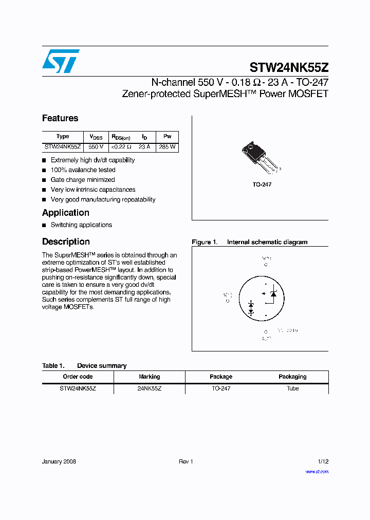 STW24NK55Z_3304365.PDF Datasheet
