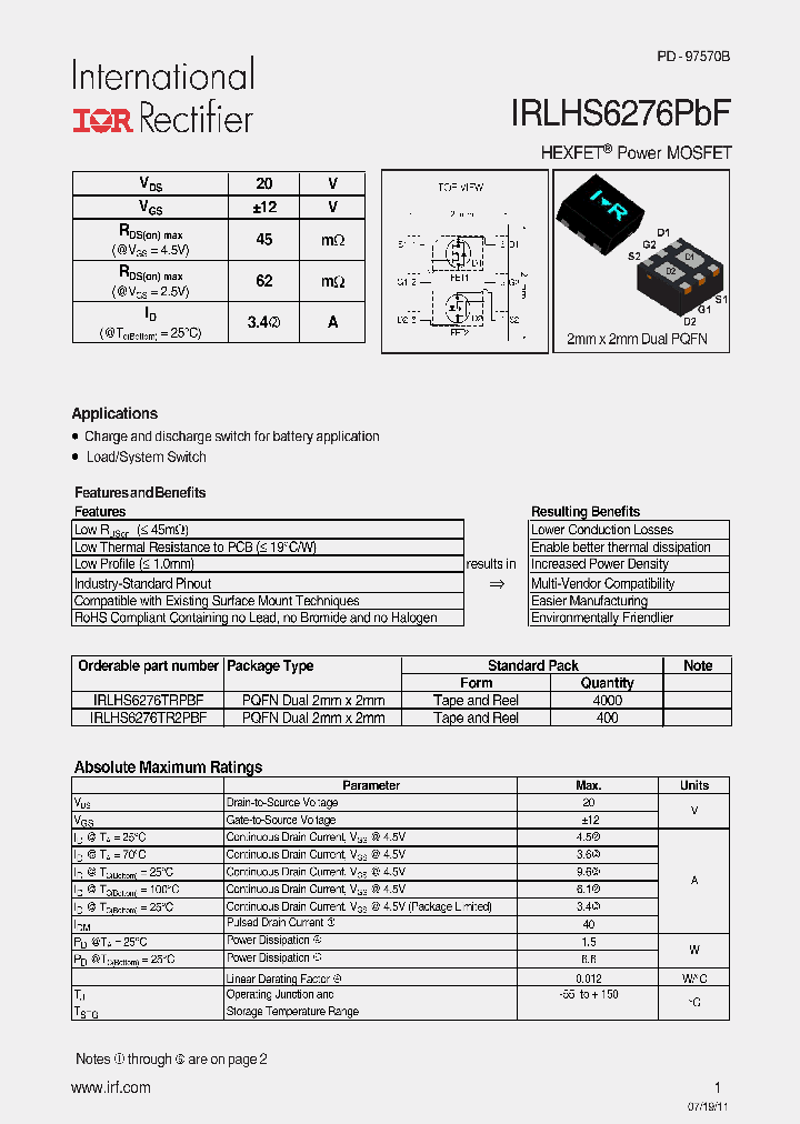 IRLHS6276PBF_3316290.PDF Datasheet