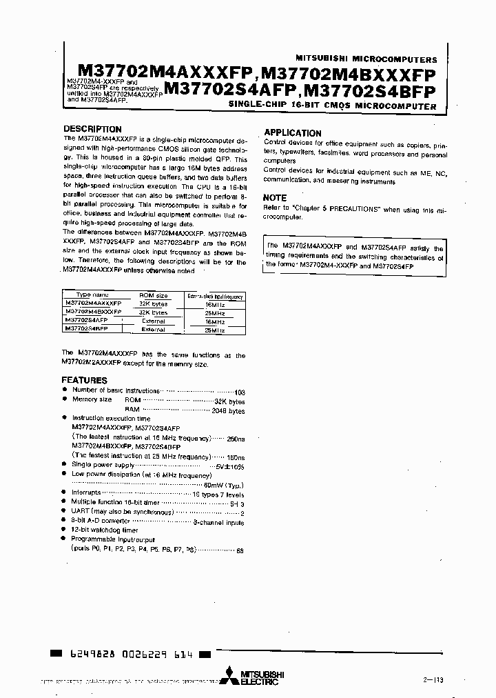 M37702S4BFP_3357319.PDF Datasheet