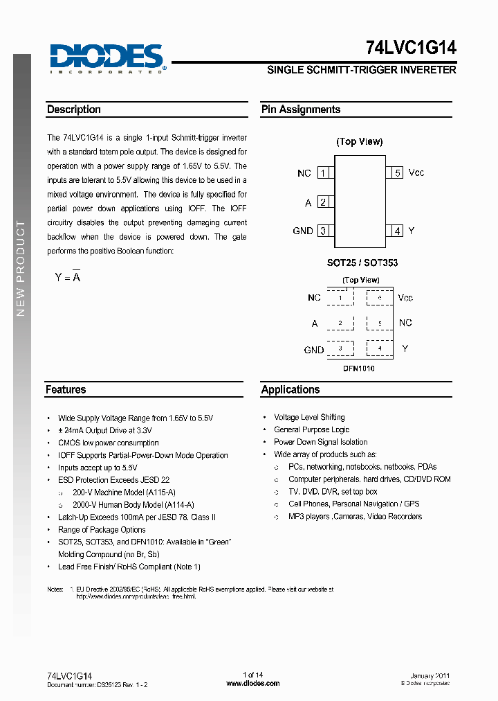 74LVC1G14W5-7_3377096.PDF Datasheet