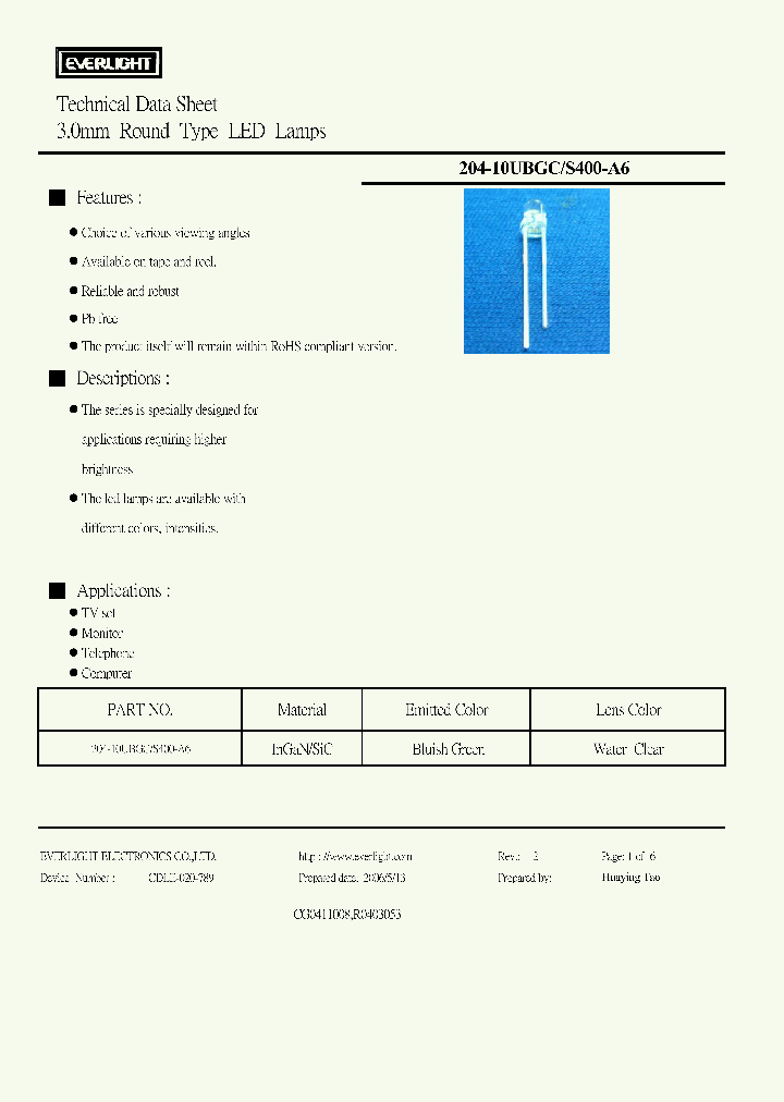 204-10UBGC-S400-A6_3390758.PDF Datasheet