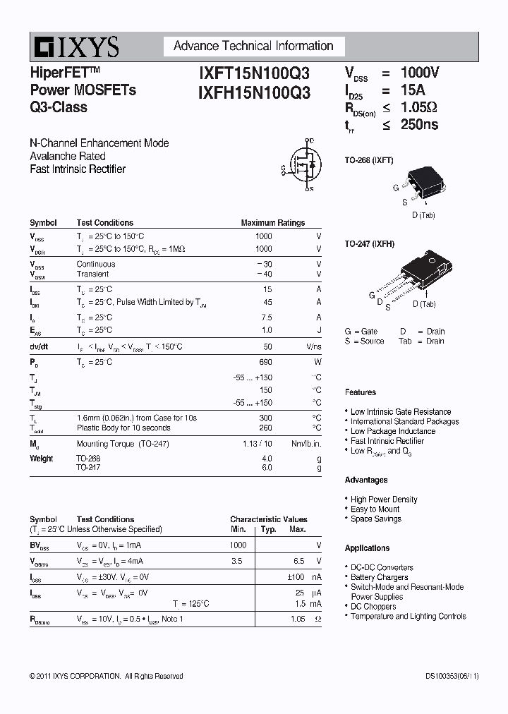 IXFH15N100Q3_3399577.PDF Datasheet