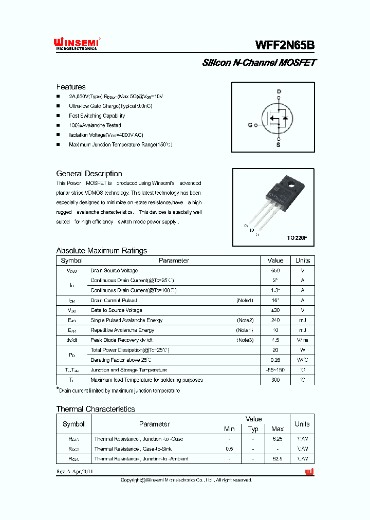 WFF2N65B_3711350.PDF Datasheet