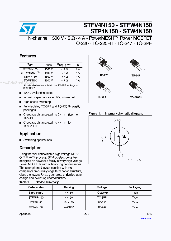 STFW4N150_3749862.PDF Datasheet