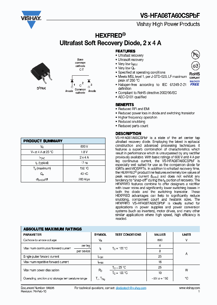 HFA08TA60CSPBF_3899184.PDF Datasheet