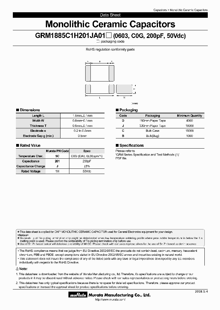 GRM1885C1H201JA01C_3829485.PDF Datasheet