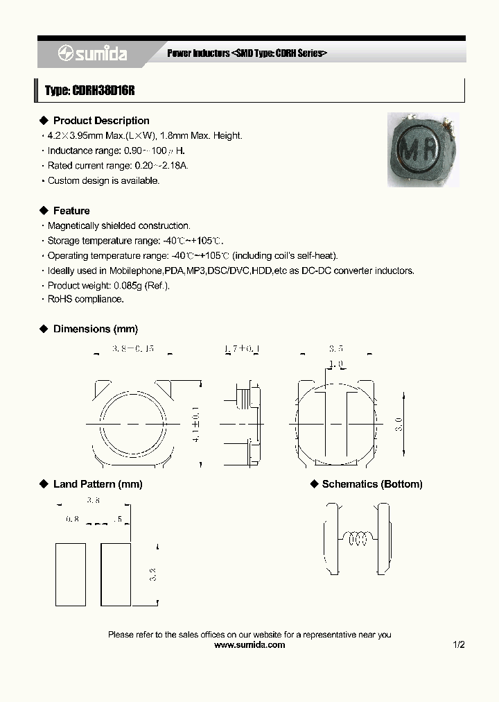 CDRH38D16RNP-6R8MC_3827133.PDF Datasheet