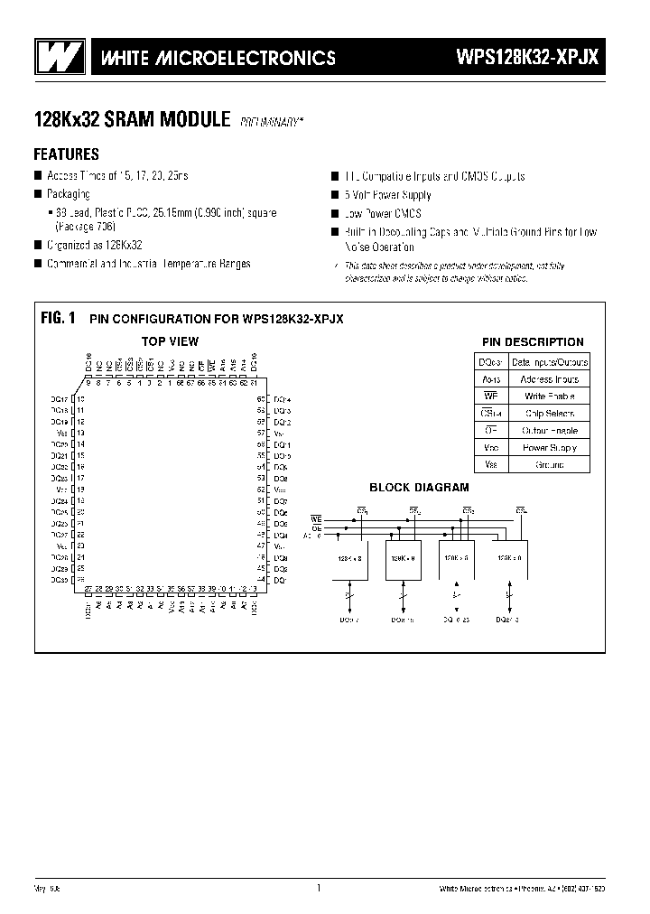 WPS128K32-15PJI_3835274.PDF Datasheet