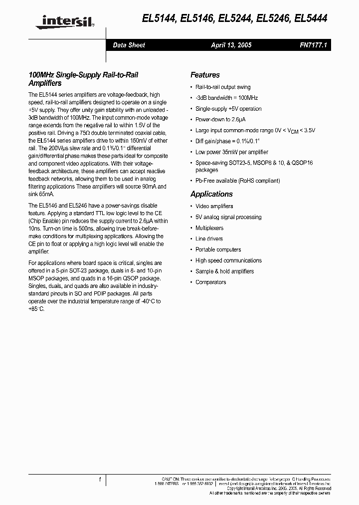 EL5444CUZ-T13_3930032.PDF Datasheet
