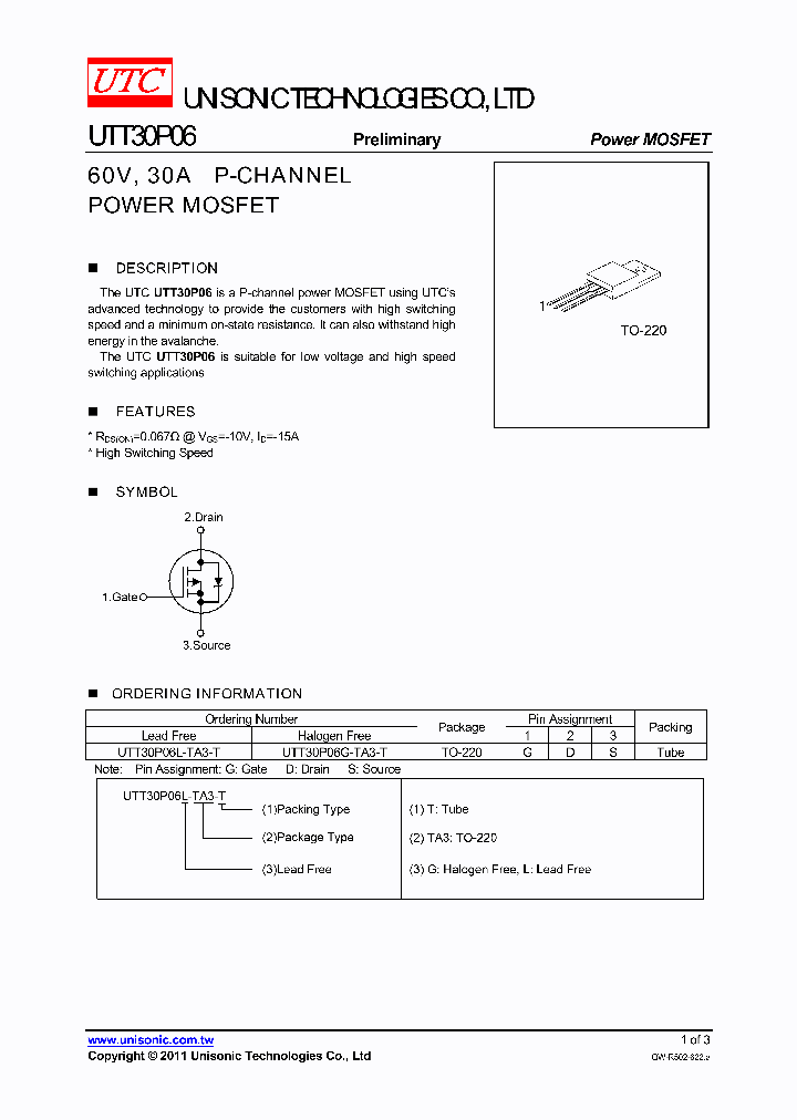 UTT30P06L-TA3-T_4225297.PDF Datasheet