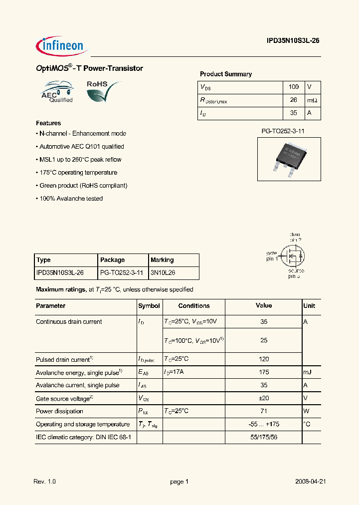 IPD35N10S3L-26_4239745.PDF Datasheet