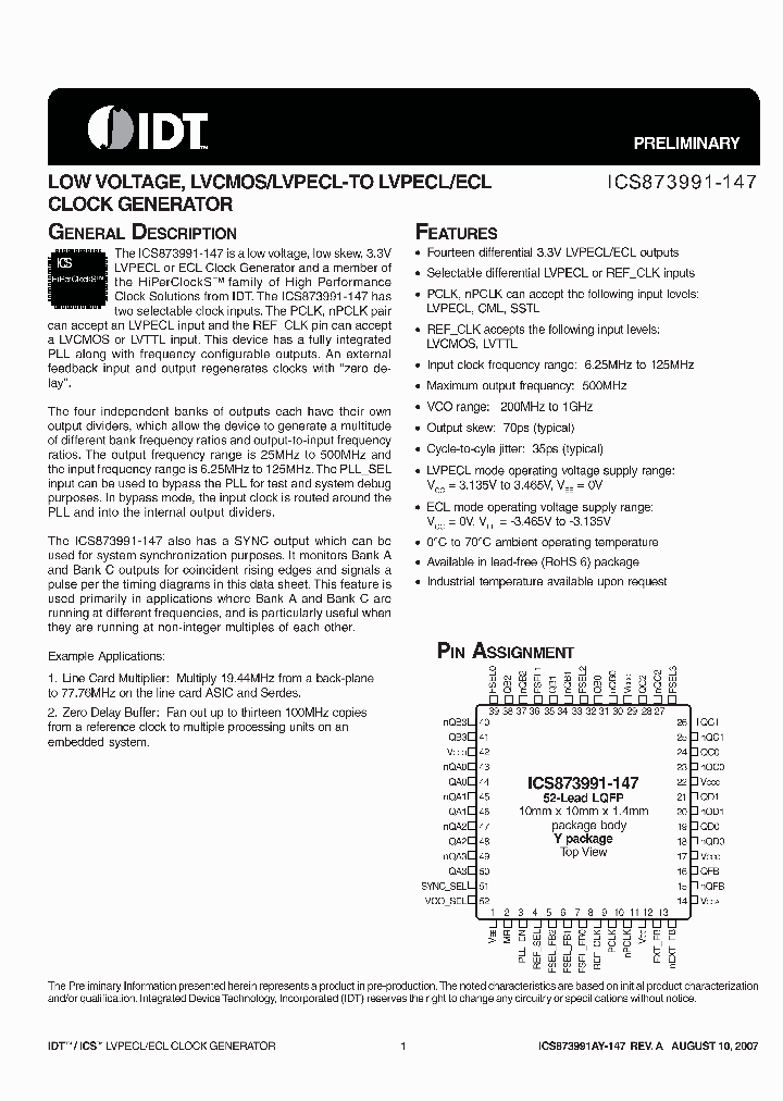 ICS873991AY-147LF_4158695.PDF Datasheet
