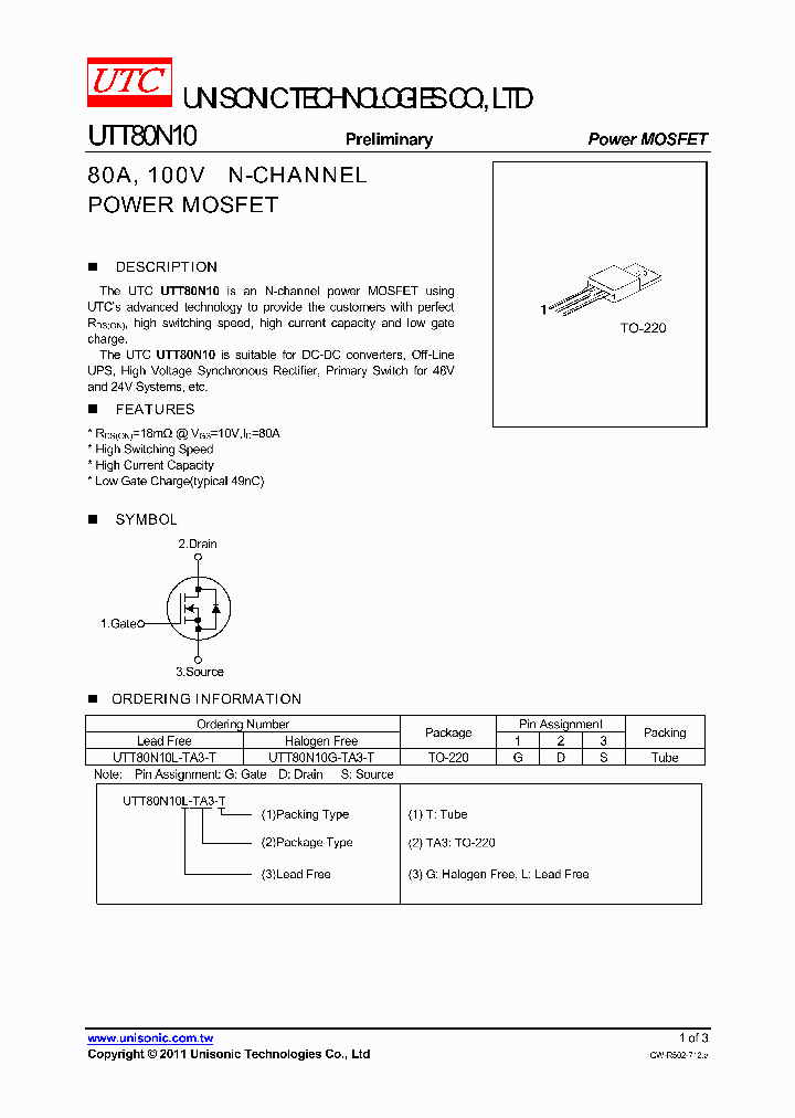 UTT80N10G-TA3-T_4258742.PDF Datasheet