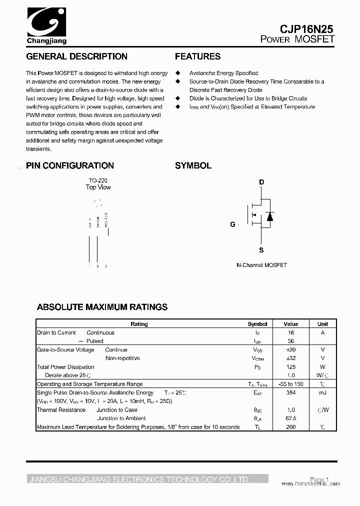 CJP16N25_4329347.PDF Datasheet
