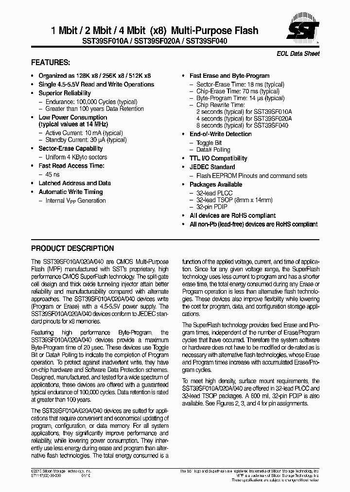 SST39SF010A-45-4I-NHE_4501679.PDF Datasheet