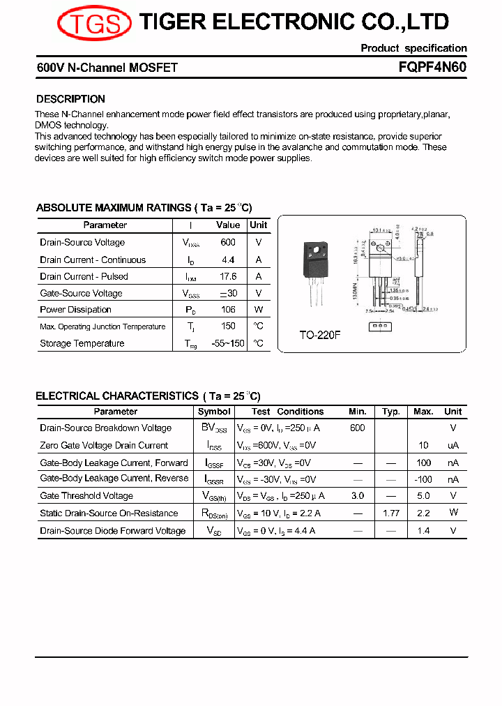 FQPF4N60_4645723.PDF Datasheet