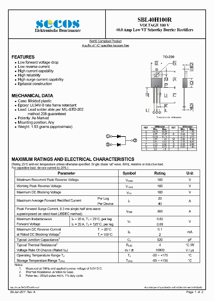 SBL40H100R_4709420.PDF Datasheet