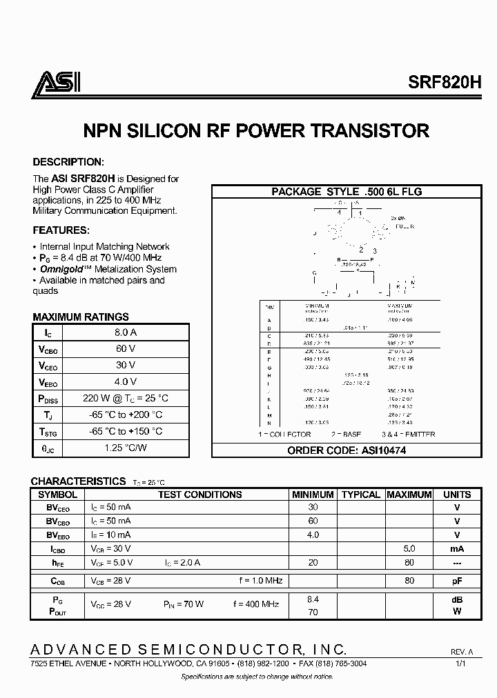 SRF820H_5054915.PDF Datasheet