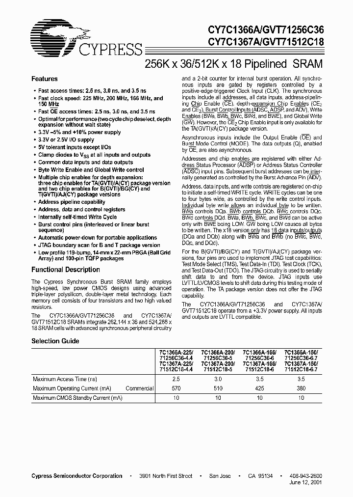 CY7C1367A-225AC_5315568.PDF Datasheet