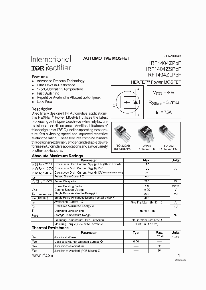 IRF1404ZPBF_5342424.PDF Datasheet